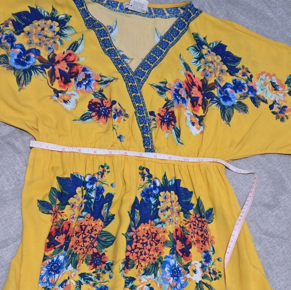 Flying Tomato Yellow Maxi Dress with Blue Peach Floral Print Size Large - Picture 10 of 11